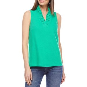 NWT Crown & Ivy Jade Sleeveless Ruffle Neck Top